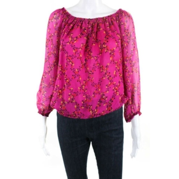 Diane von Furstenberg Off-the-shoulder Silk Pink Floral Top Small - Picture 2 of 7